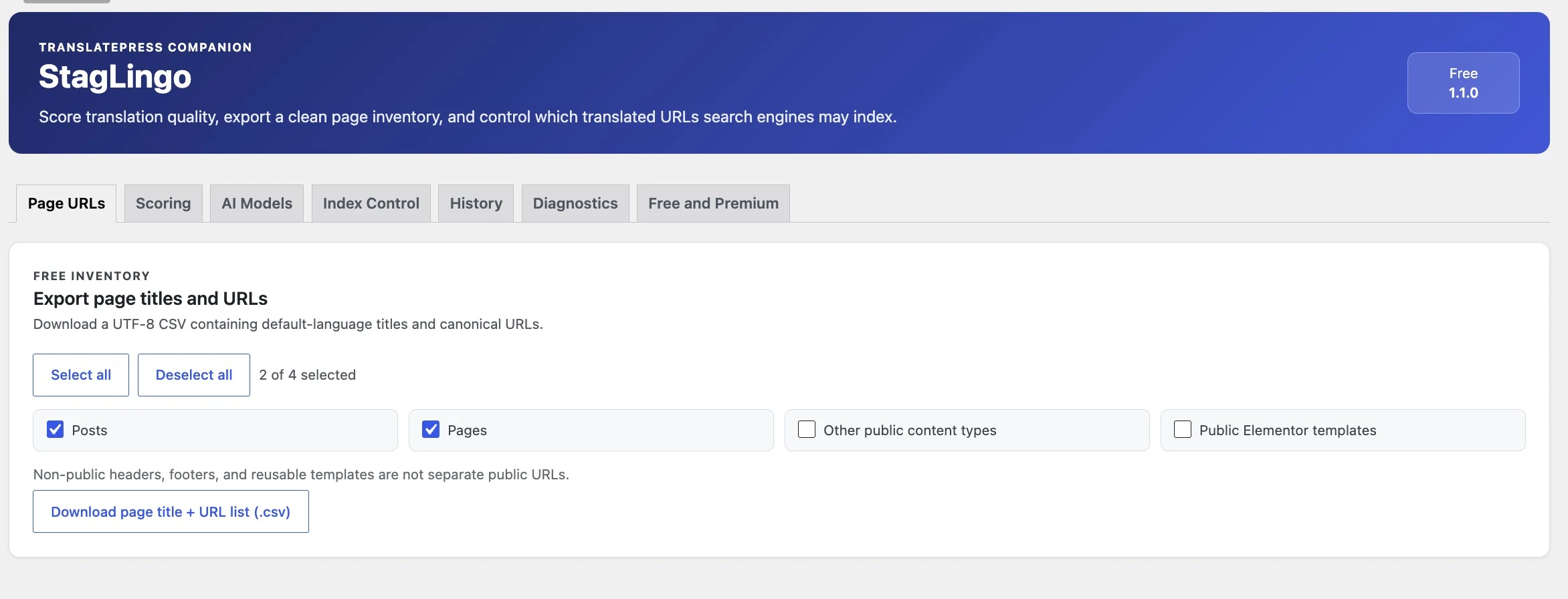 StagLingo Free interface showing available and Premium workflow tabs