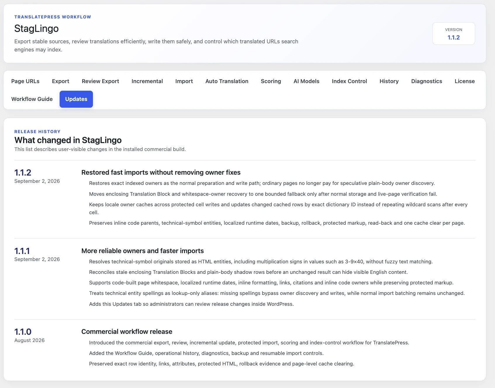 StagLingo updates interface in WordPress